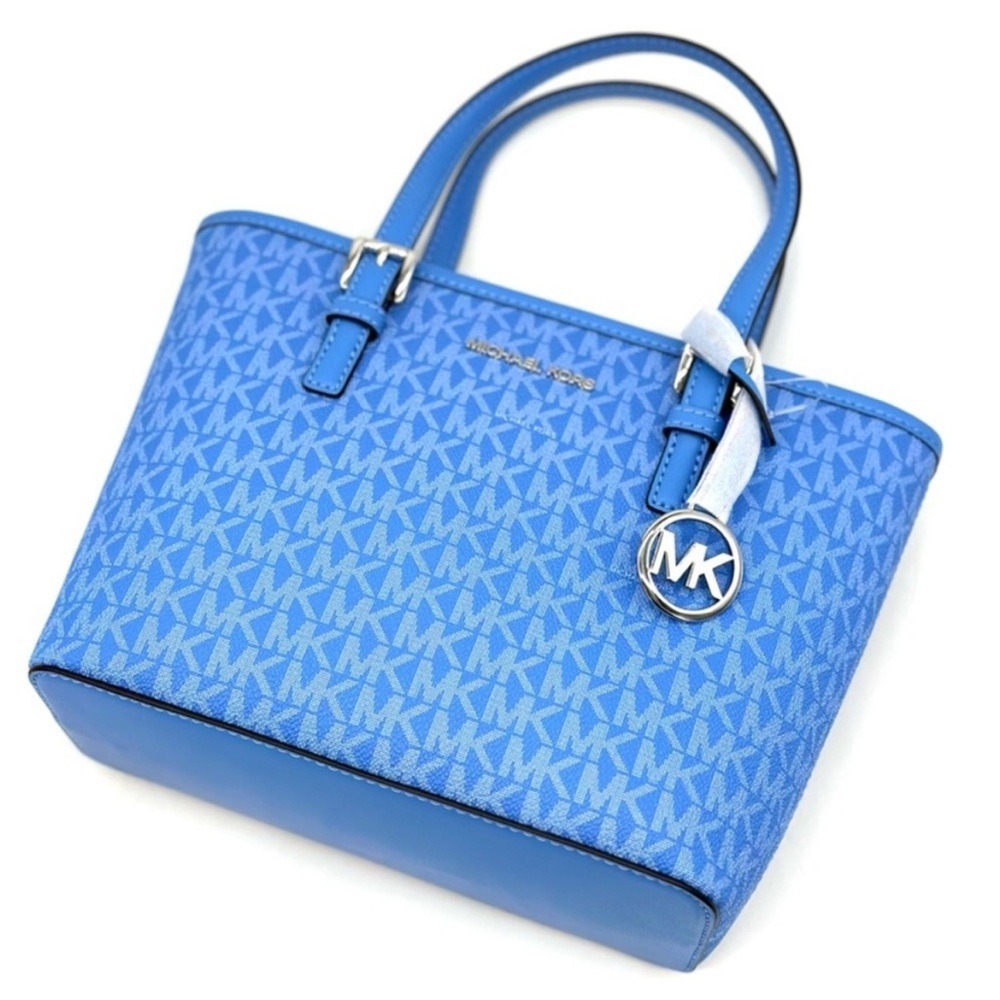 Michael Kors XS Jet Set Travel Top Zip Tote Bag Blue/Silver - Picture 4 of 11